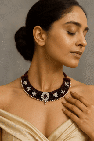 Maroon Crystal Beaded Choker